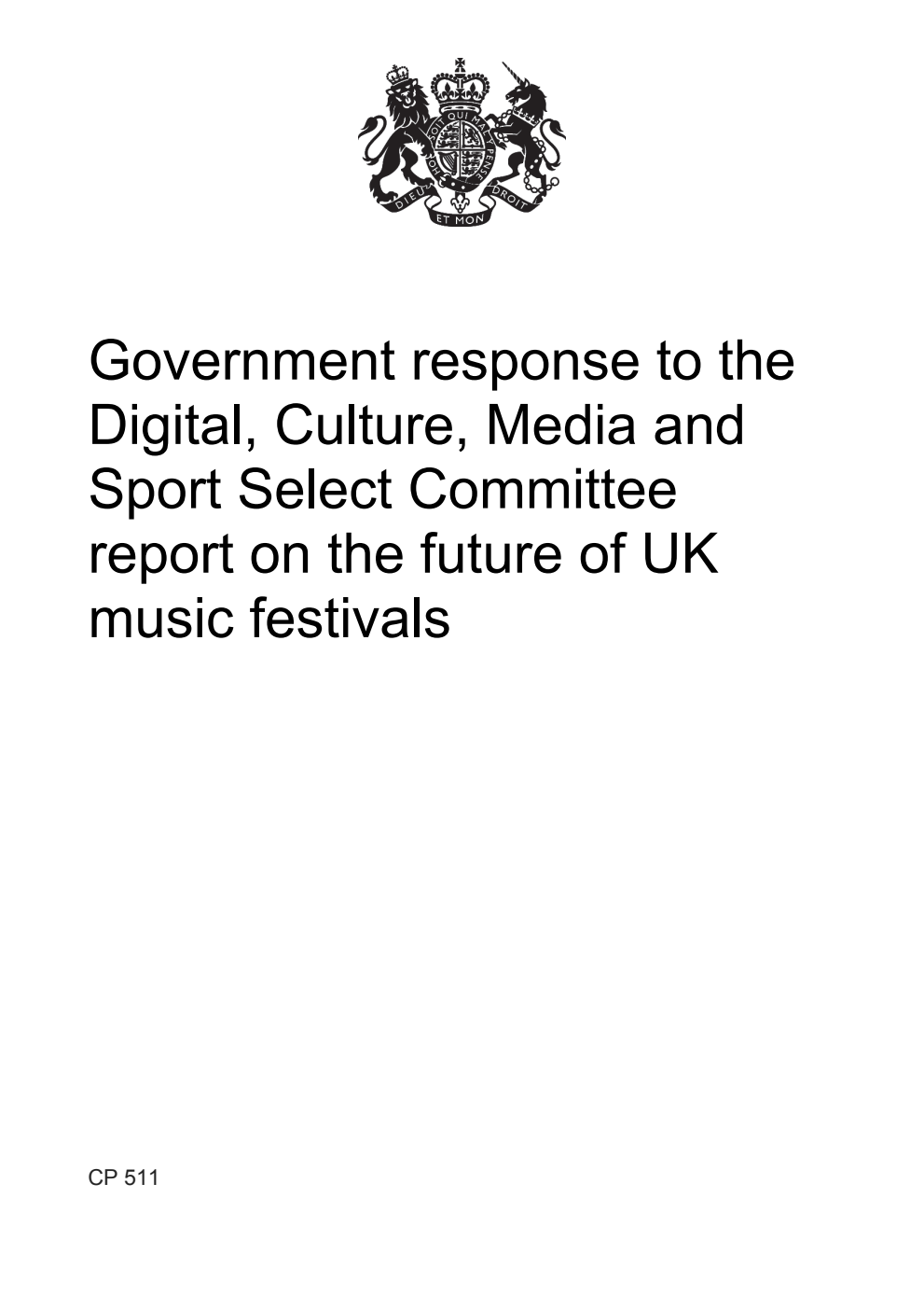 Government response to the Digital, Culture, Media and Sport Select Committee report on the future of UK music festivals