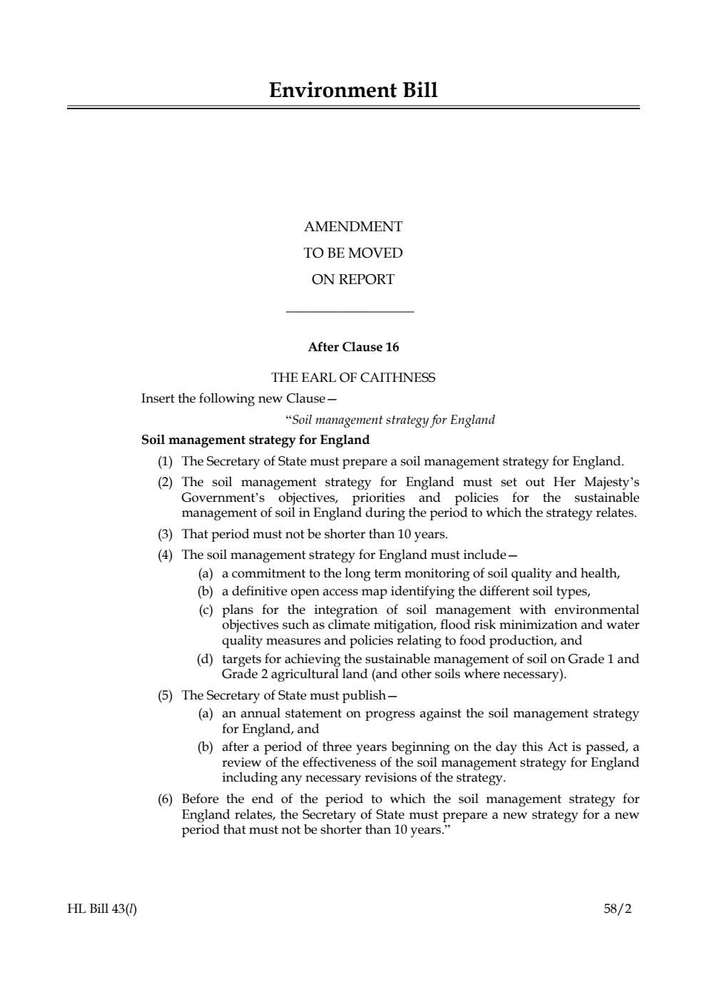 Environment Bill Amendment to be moved on Report