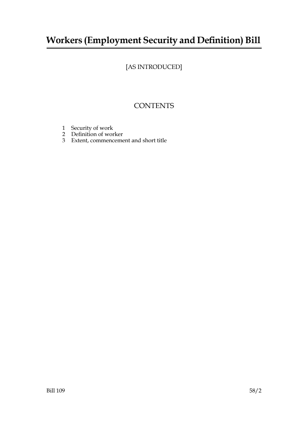 Workers (Employment Security and Definition) Bill