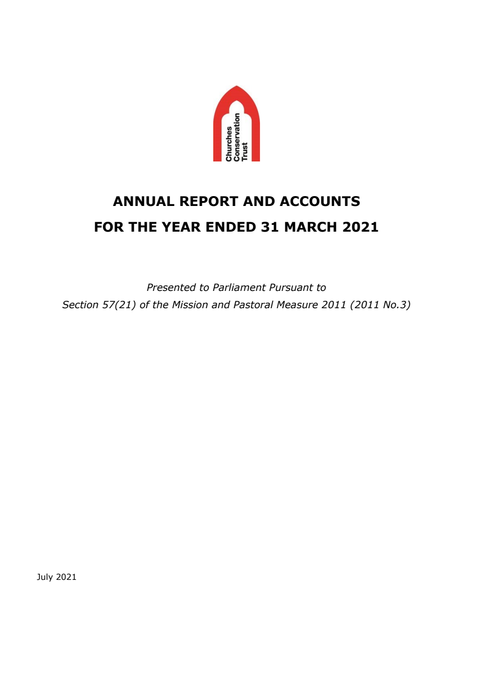 The Churches Conservation Trust Annual Report and Accounts for the year ended 31 March 2021