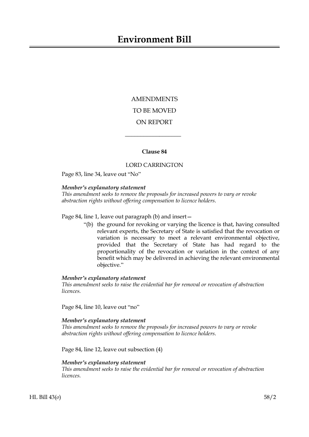 Environment Bill Amendments to be moved on Report