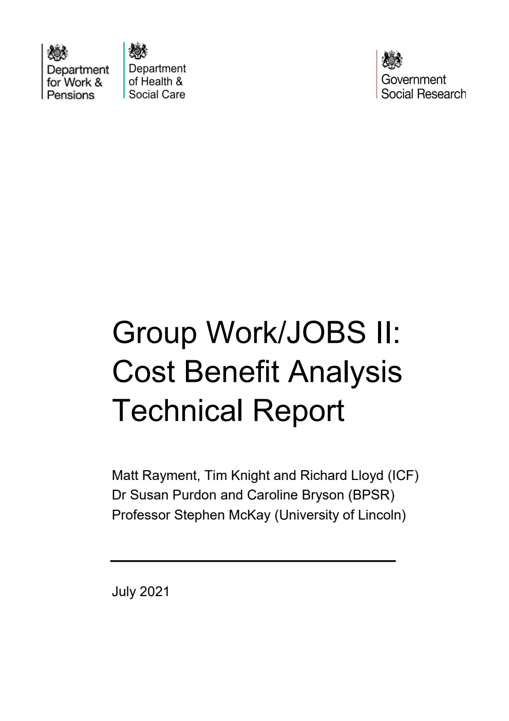 Research Report 990 Group Work/JOBS II: Cost Benefit Analysis. Technical Report
