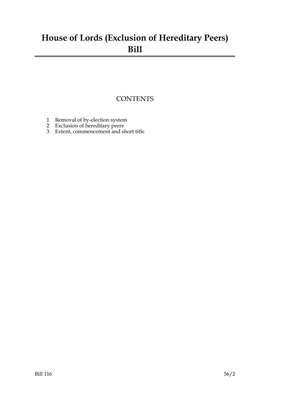 House of Lords (Exclusion of Hereditary Peers) Bill