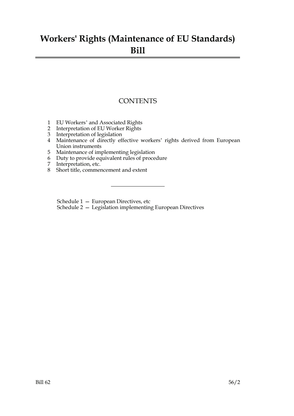 Workers' Rights (Maintenance of EU Standards) Bill