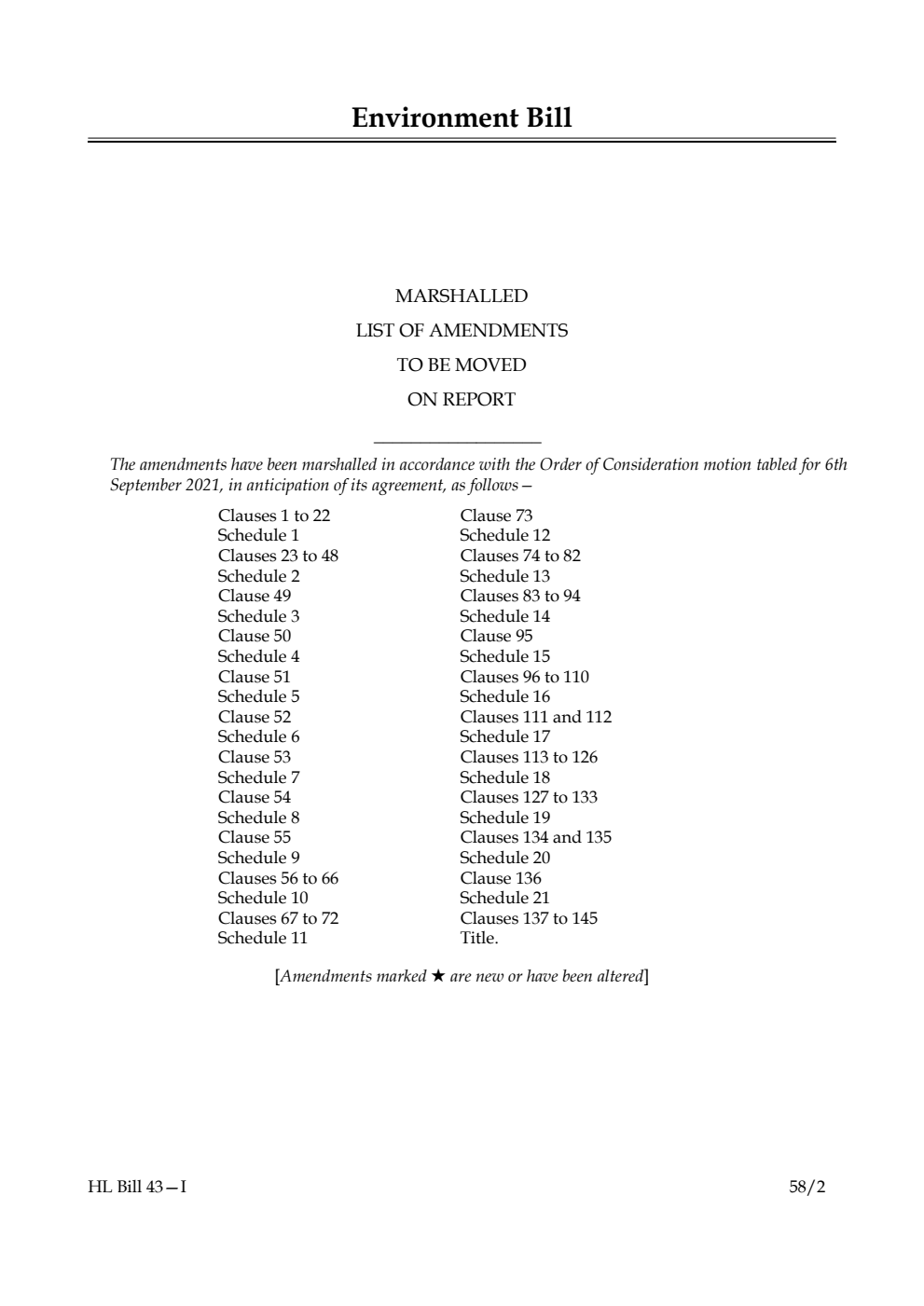Environment Bill Marshalled List of amendments to be moved on report