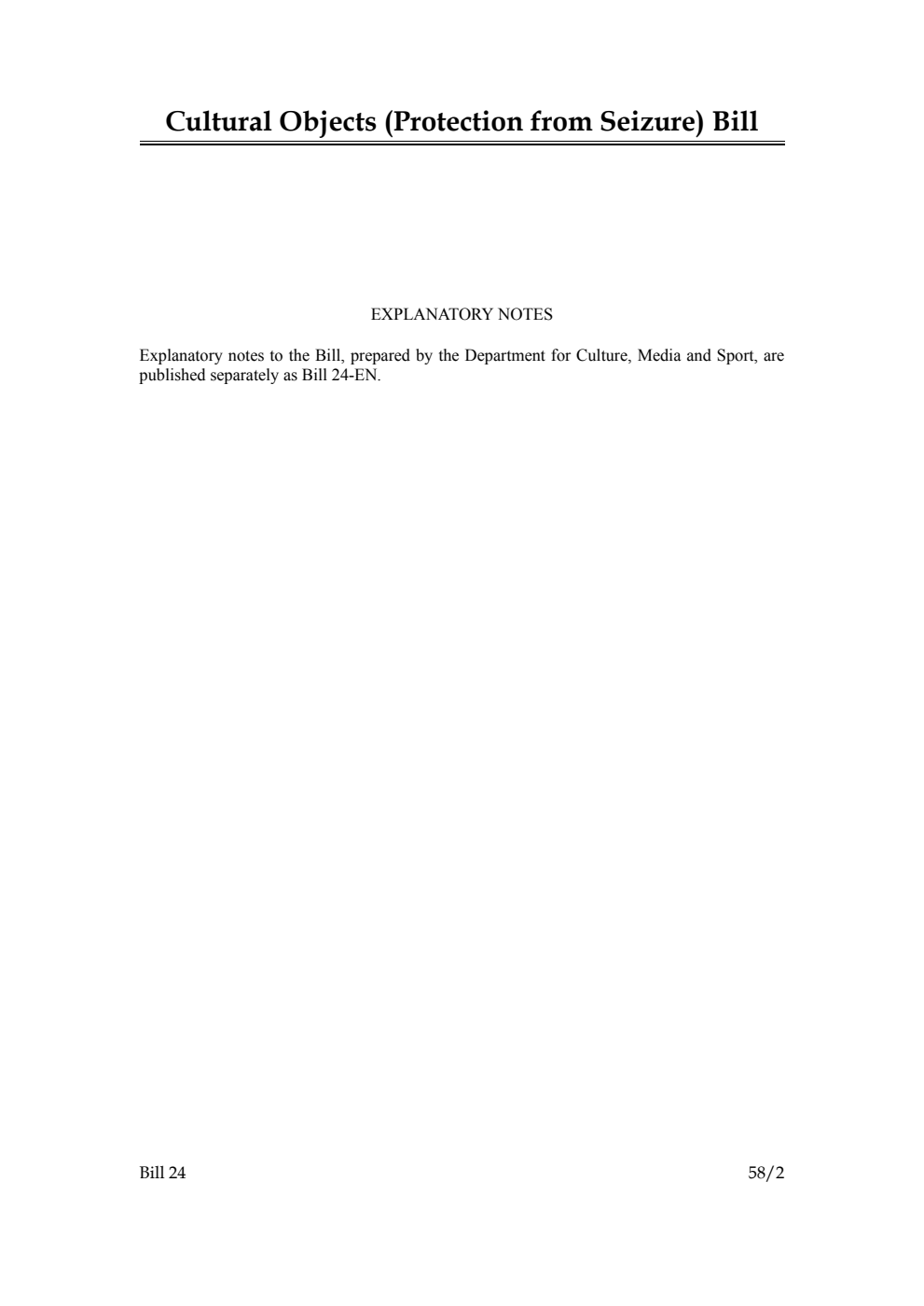 Cultural Objects (Protection from Seizure) Bill