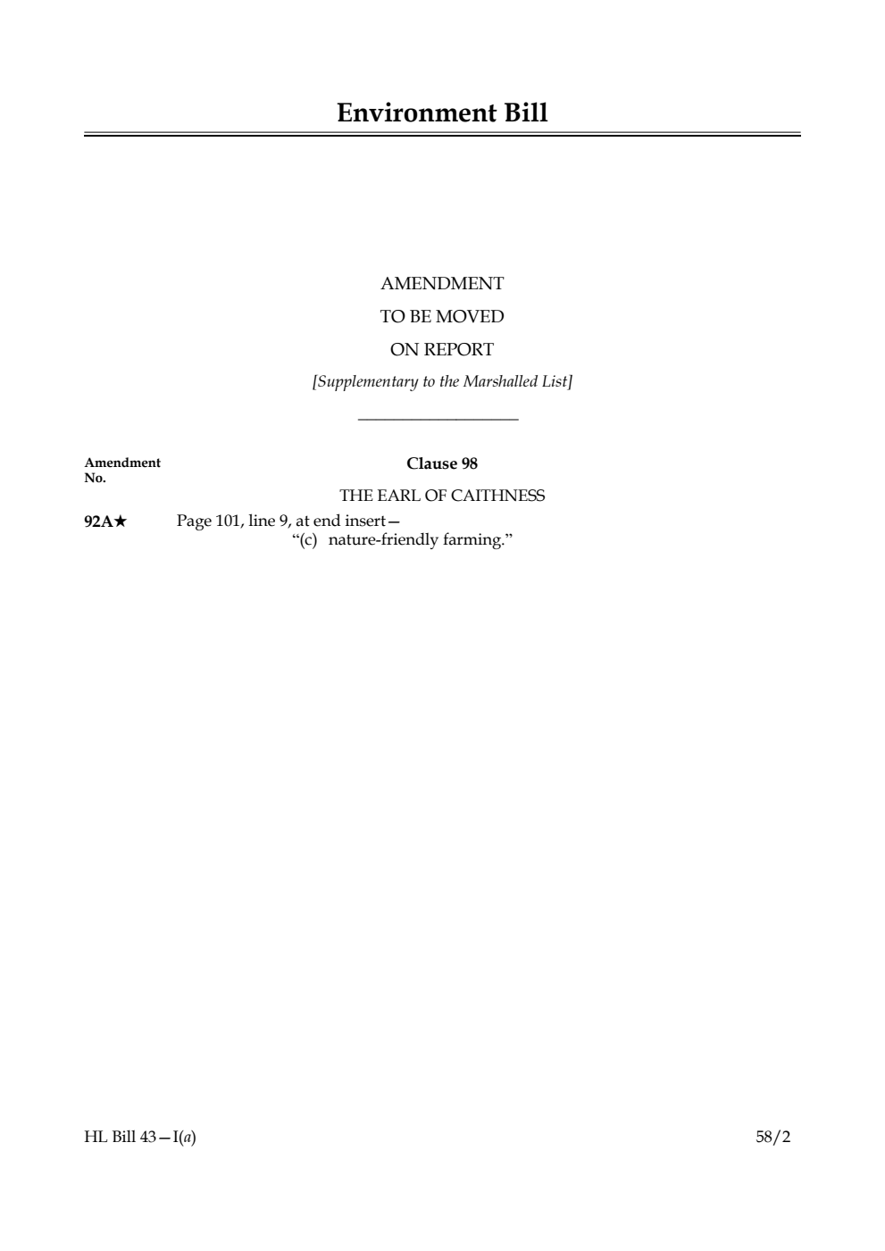 Environment Bill Amendment to be moved on Report