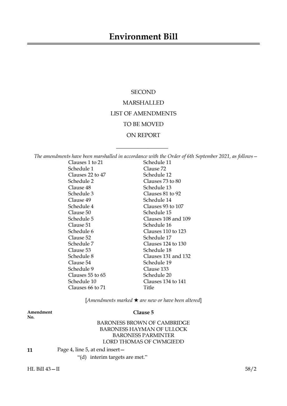 Environment Bill Second Marshalled List of amendments to be moved on report