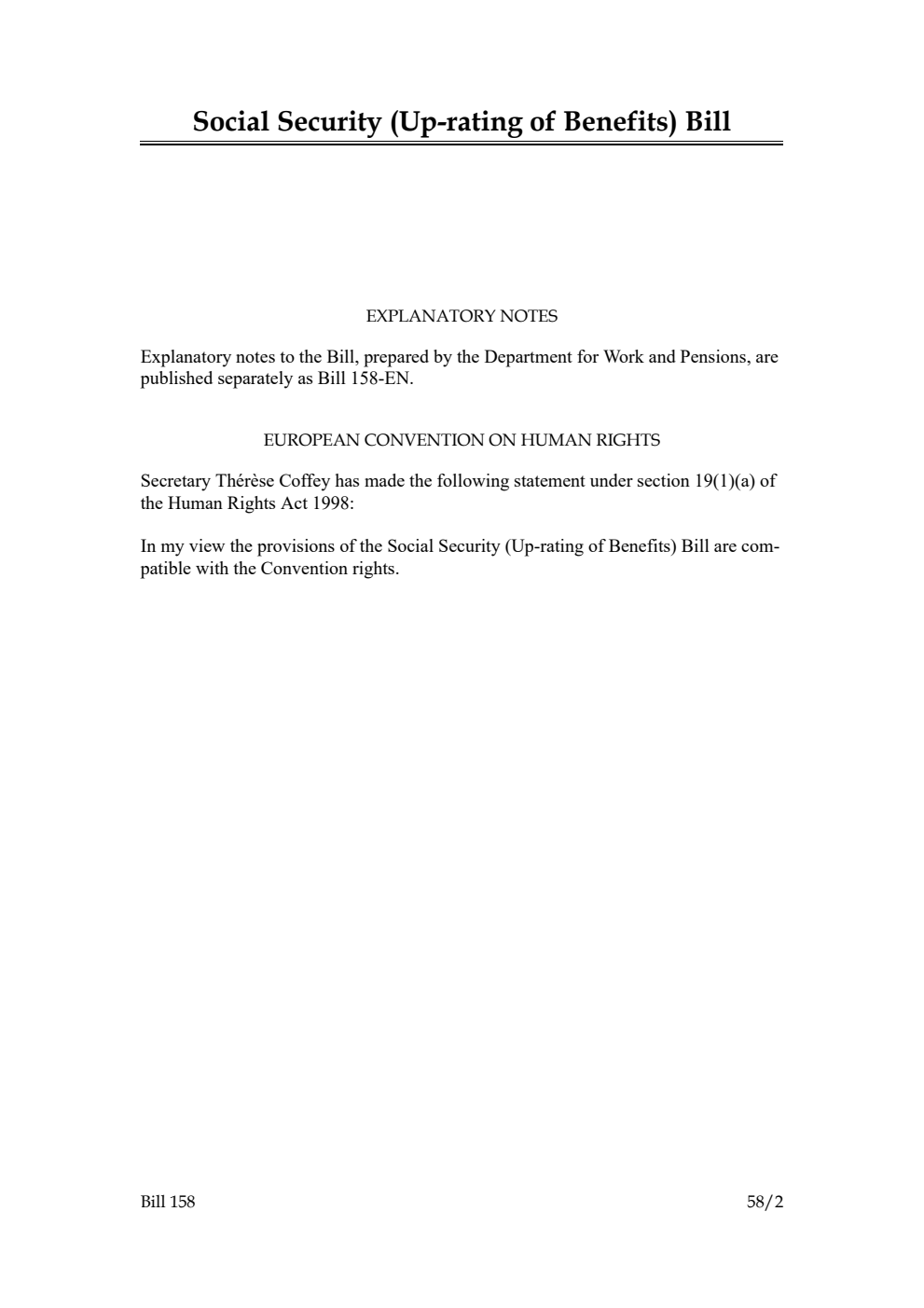 Social Security (Up-rating of Benefits) Bill