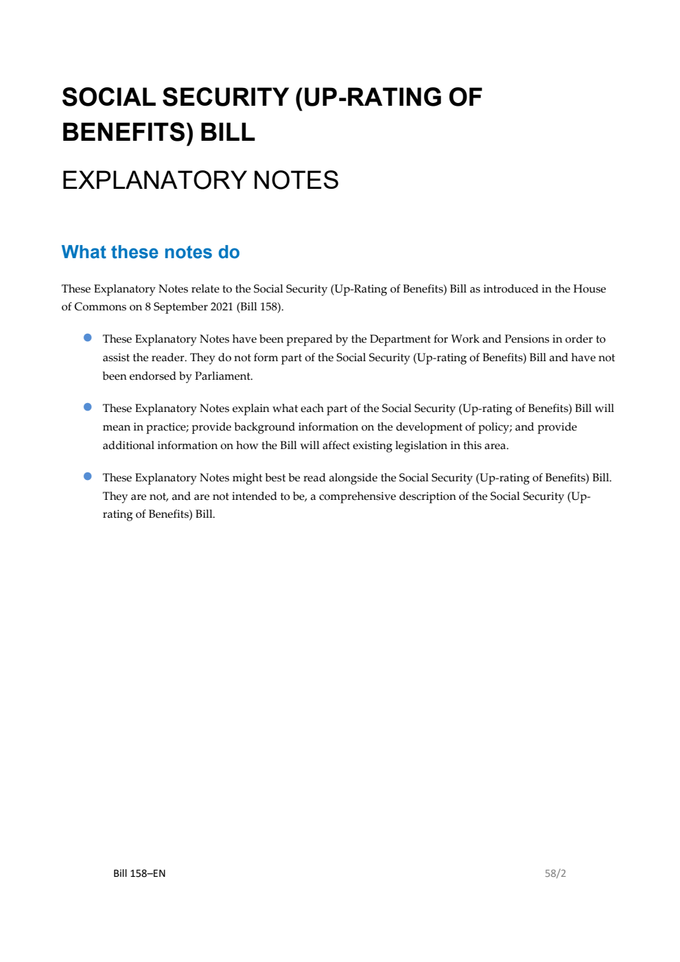 Social Security (Up-rating of Benefits) Bill Explanatory Notes