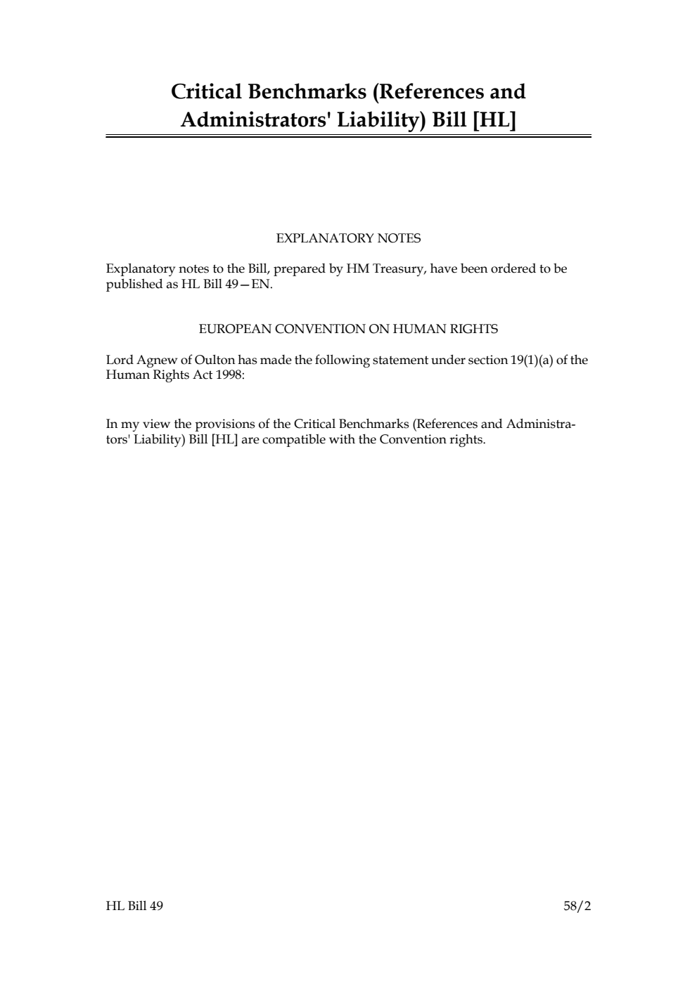 Critical Benchmarks (References and Administrators' Liability) Bill