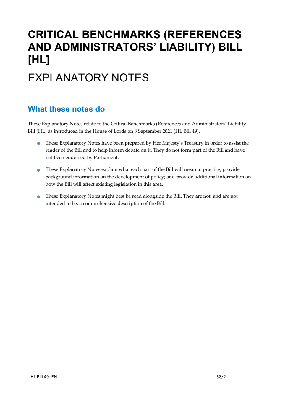 Critical Benchmarks (References and Administrators' Liability) Bill Explanatory Notes