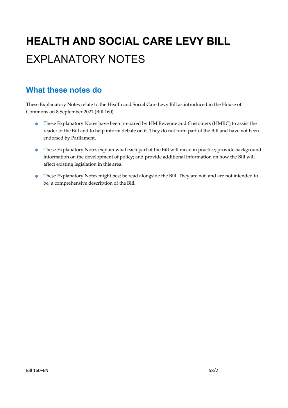 Health and Social Care Levy Bill Explanatory Notes