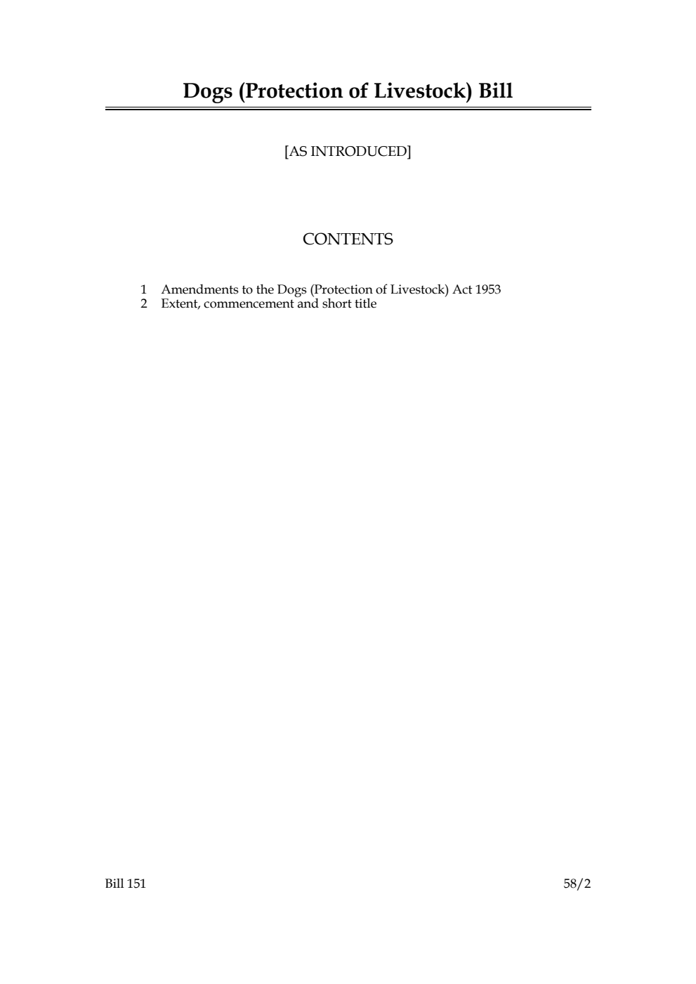 Dogs (Protection of Livestock) Bill