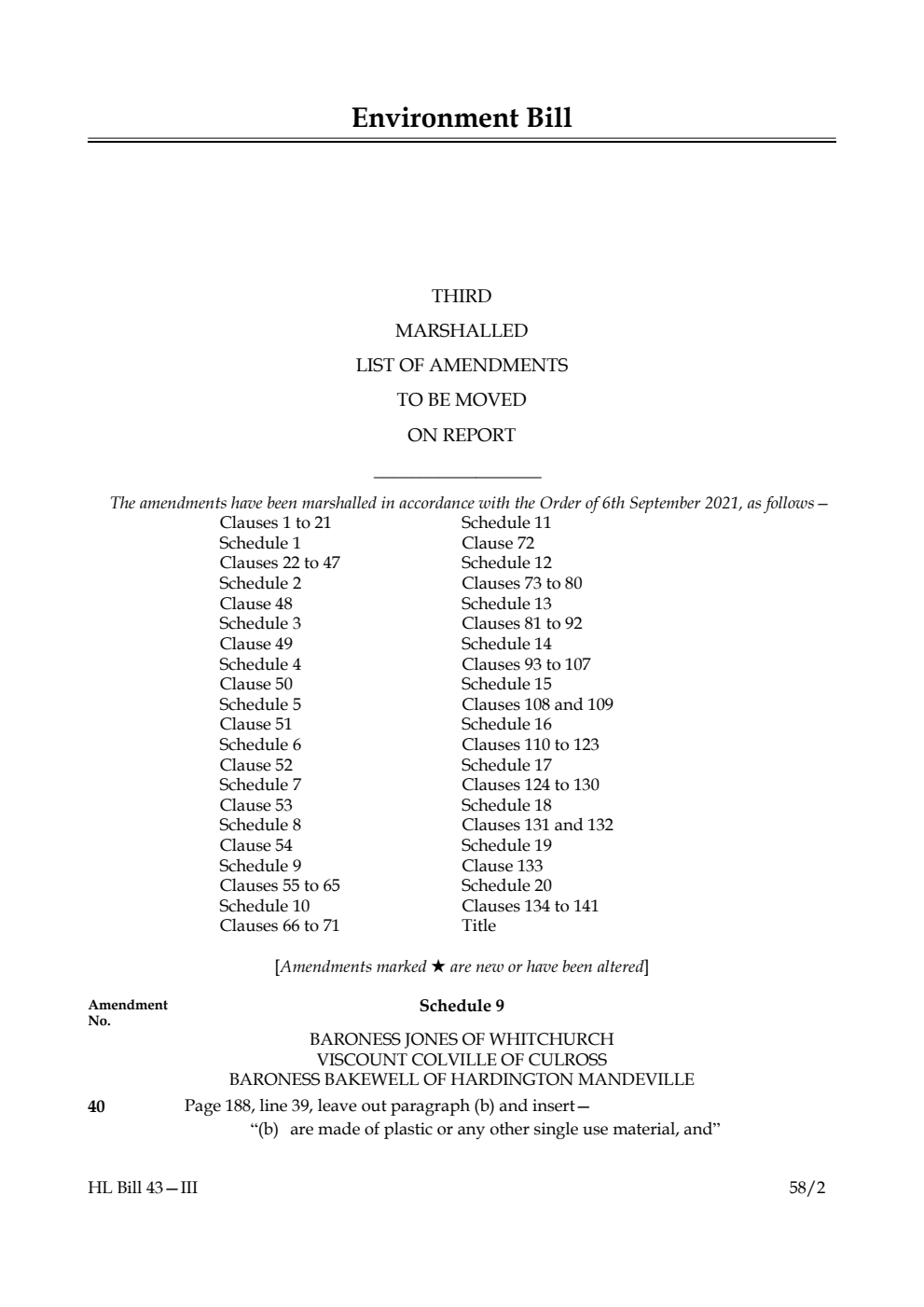 Environment Bill Third Marshalled List of amendments to be moved on report