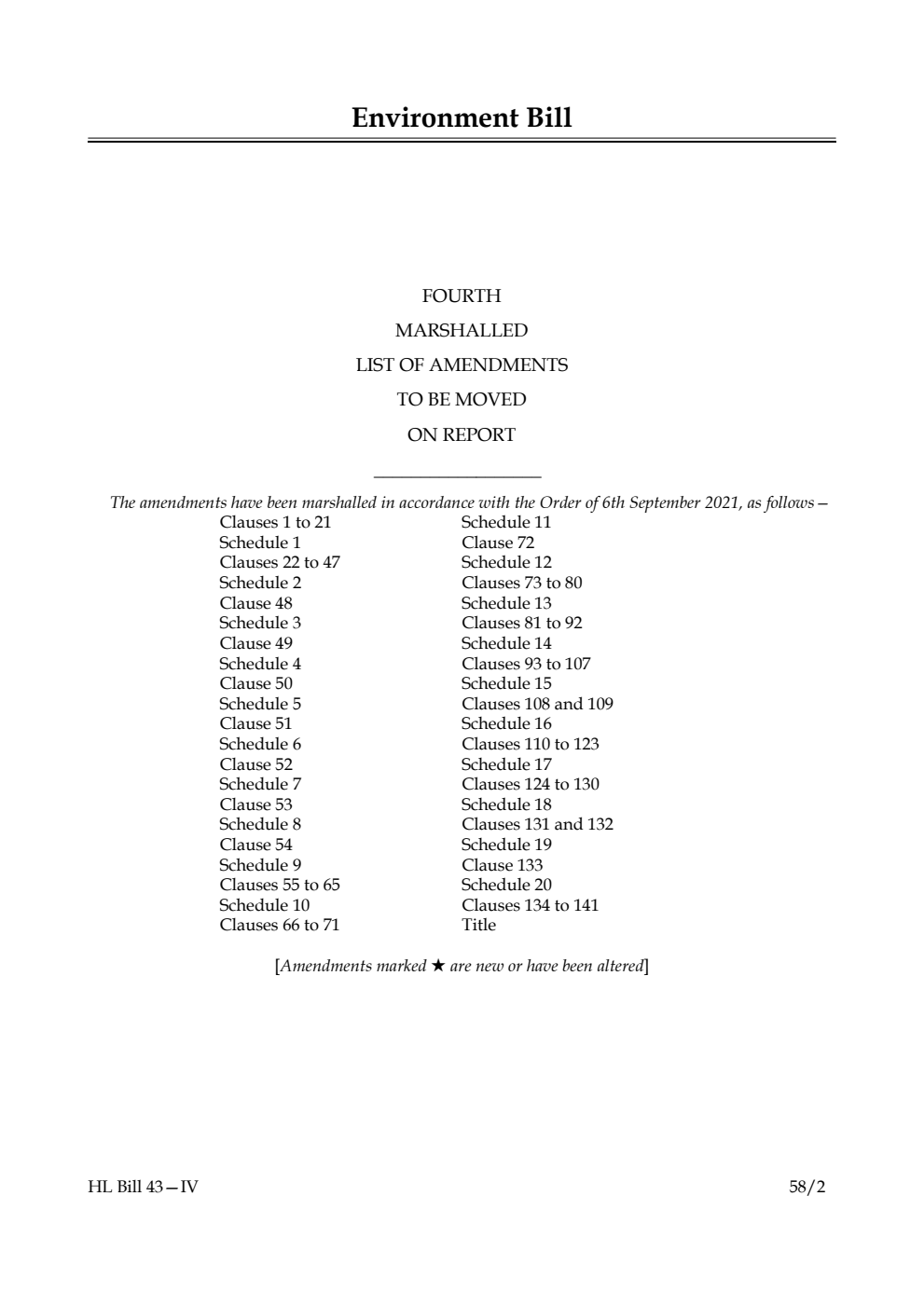 Environment Bill Fourth Marshalled List of amendments to be moved on report