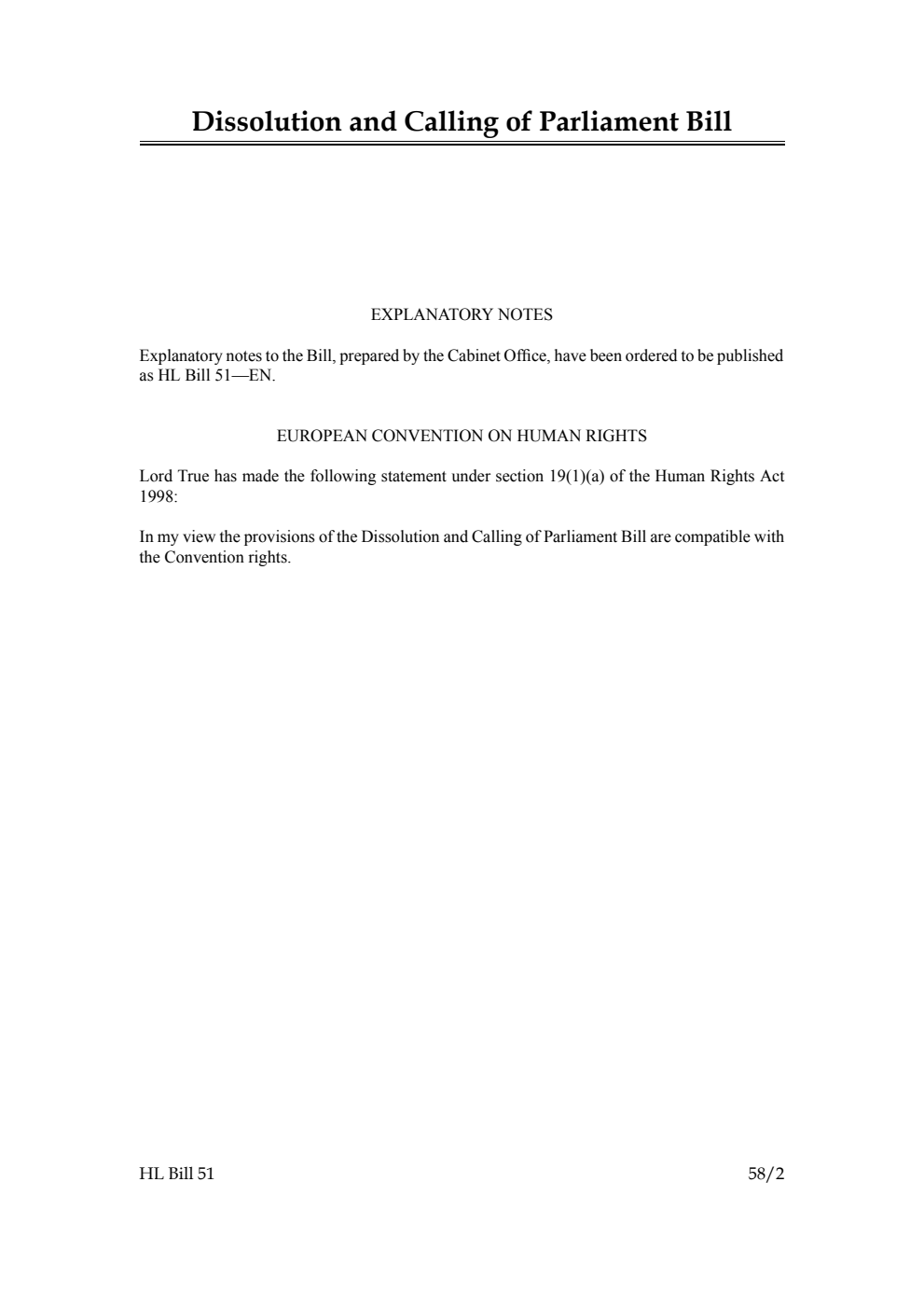 Dissolution and Calling of Parliament Bill