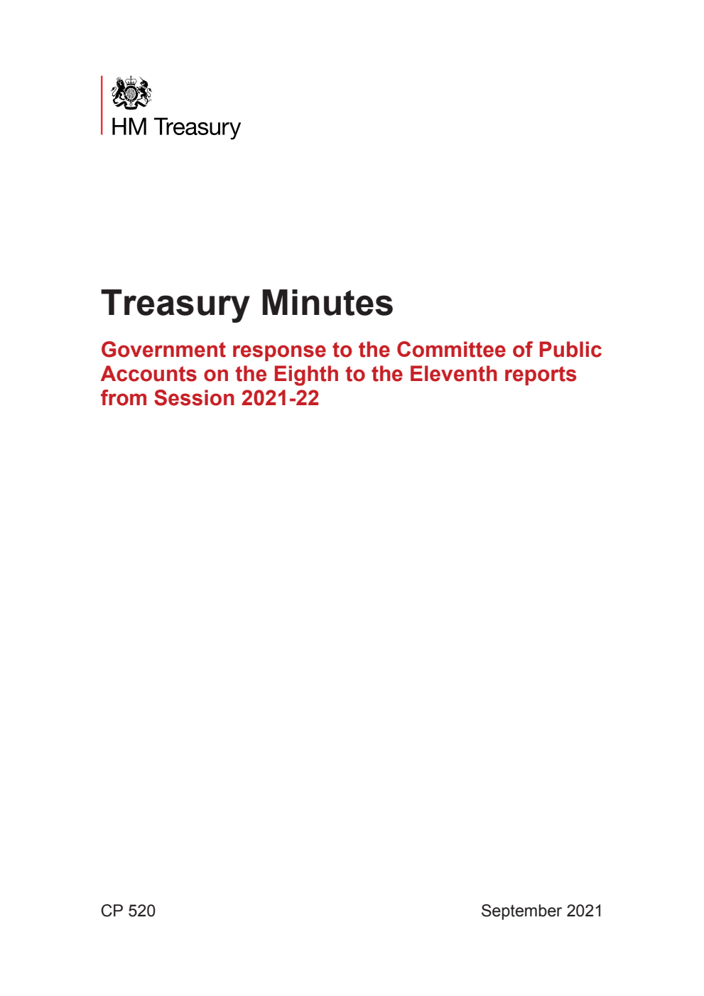 Treasury Minutes Government response to the Committee of Public Accounts on the Eighth to the Eleventh reports from Session 2021-22