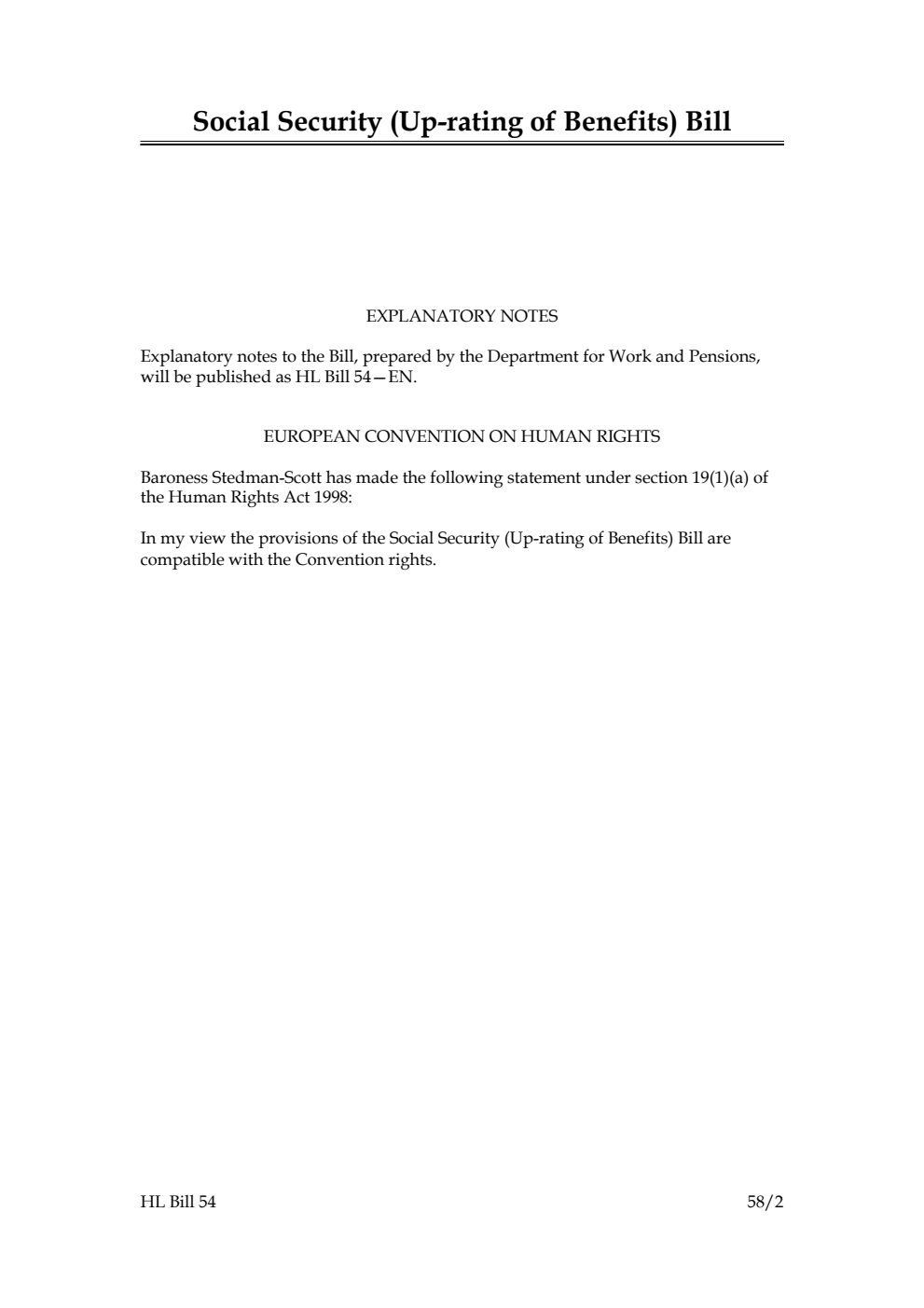 Social Security (Up-rating of Benefits) Bill