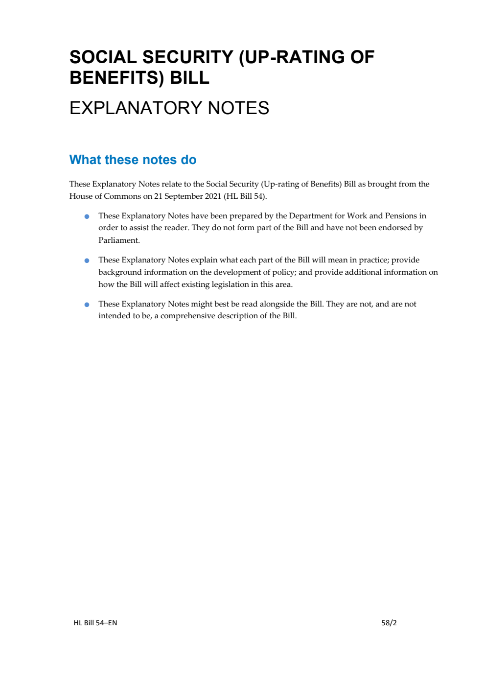 Social Security (Up-rating of Benefits) Bill Explanatory Notes