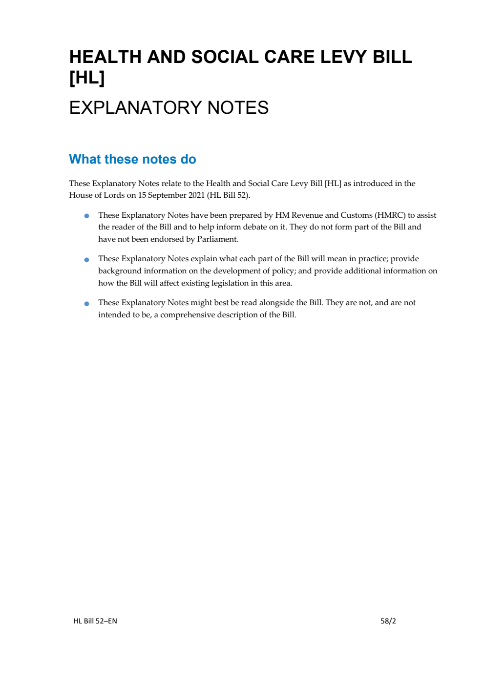 Health and Social Care Levy Bill Explanatory Notes