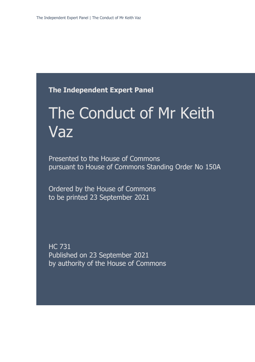 The Conduct of Mr Keith Vaz