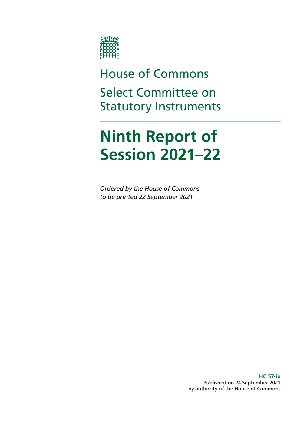 Statutory Instruments Committee 9th Report of Session 2021-22