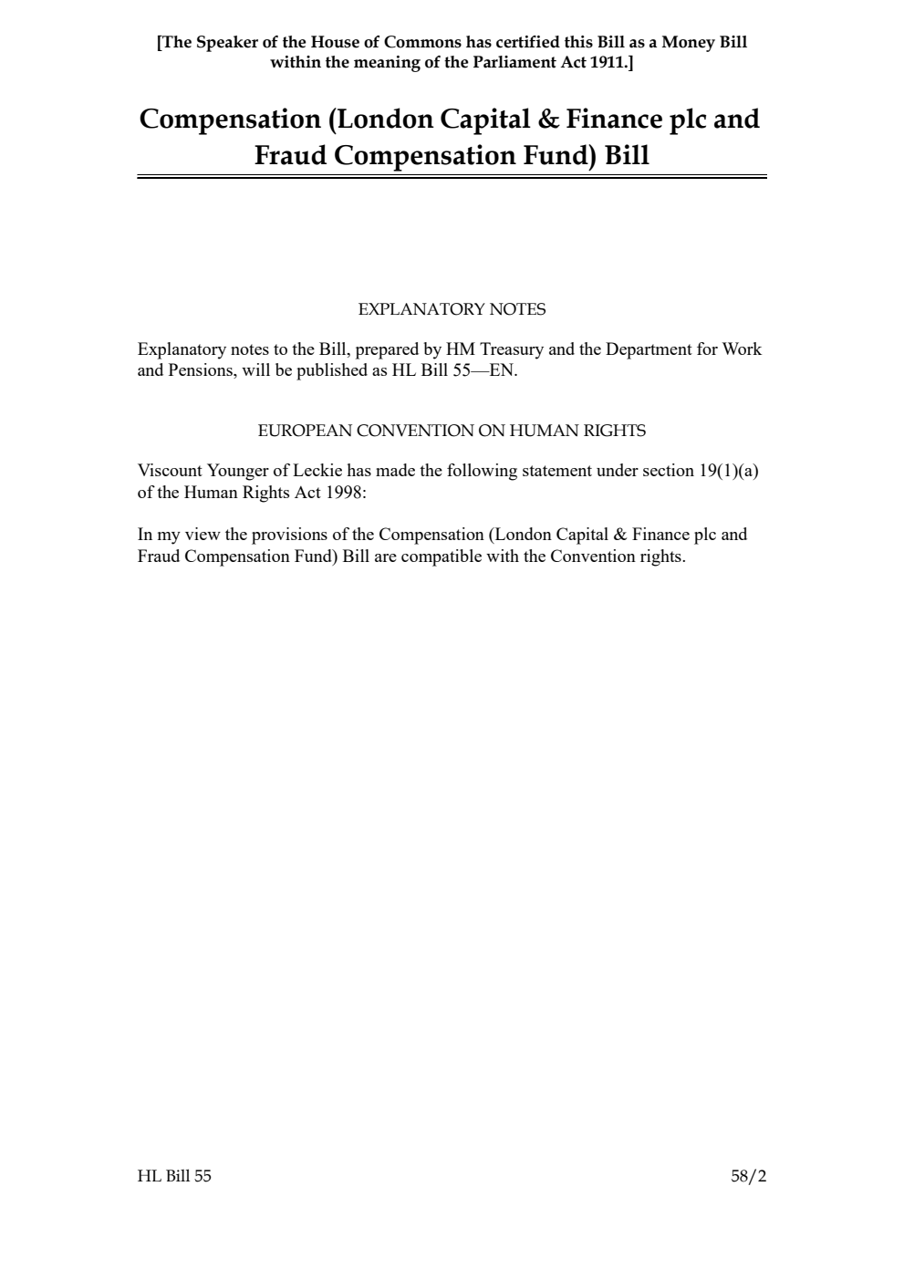 Compensation (London Capital & Finance plc and Fraud Compensation Fund) Bill