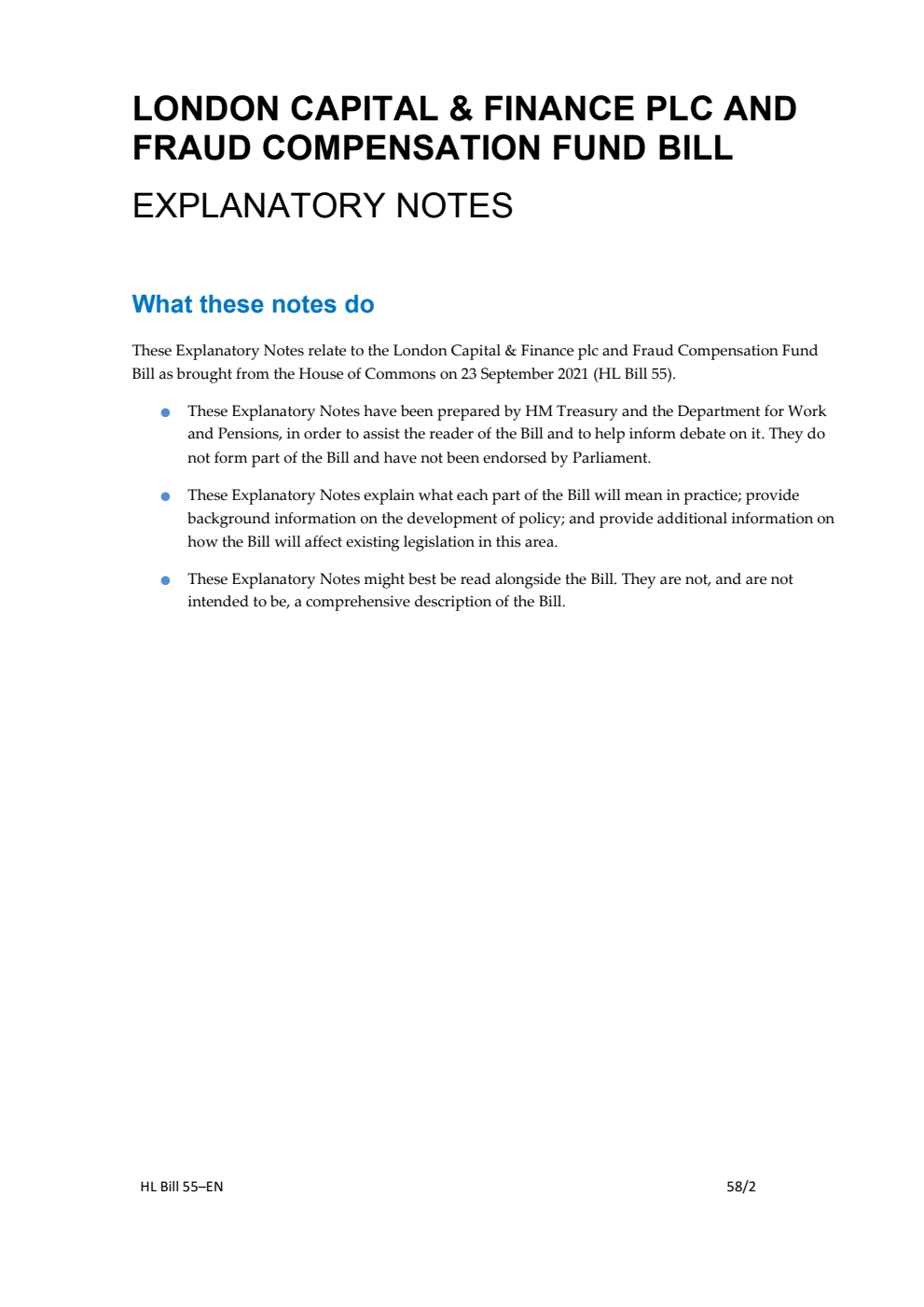 Compensation (London Capital & Finance plc and Fraud Compensation Fund) Bill Explanatory Notes