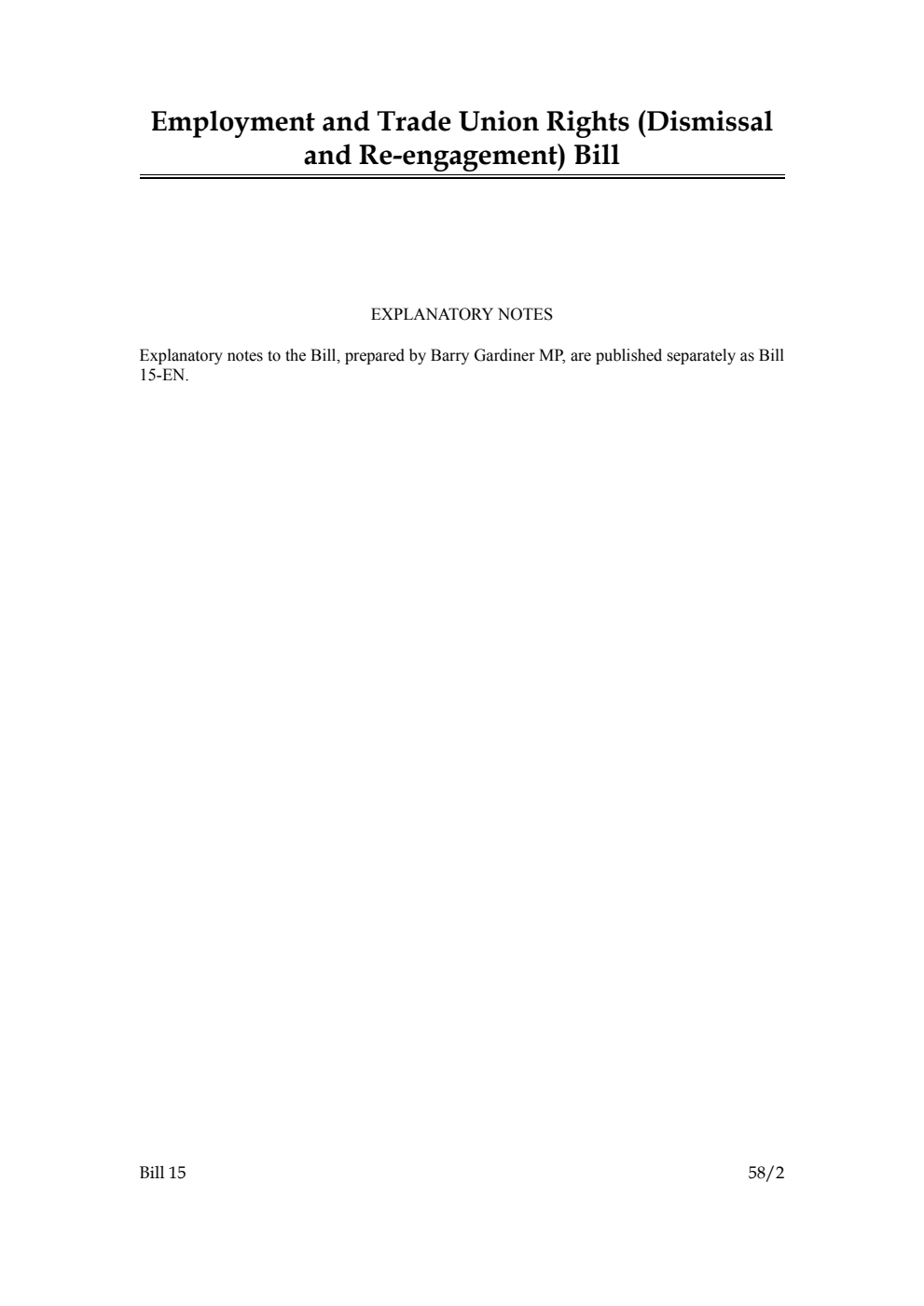 Employment and Trade Union Rights (Dismissal and Re-engagement) Bill