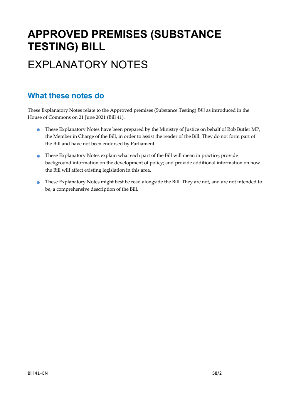 Approved Premises (Substance Testing) Bill Explanatory Notes