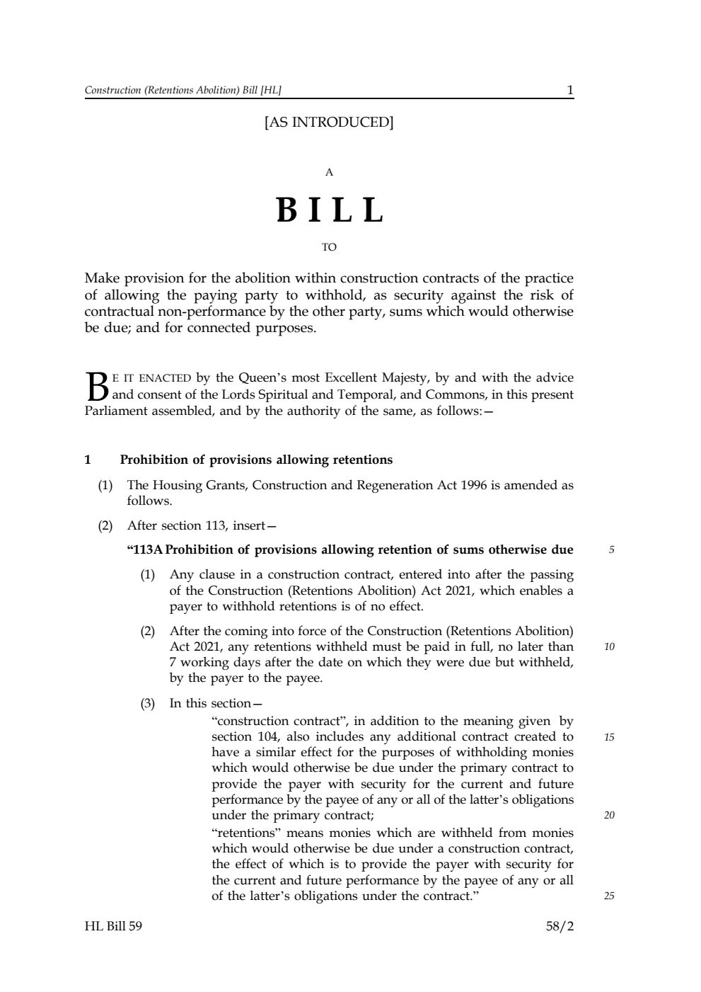 Construction (Retentions Abolition) Bill