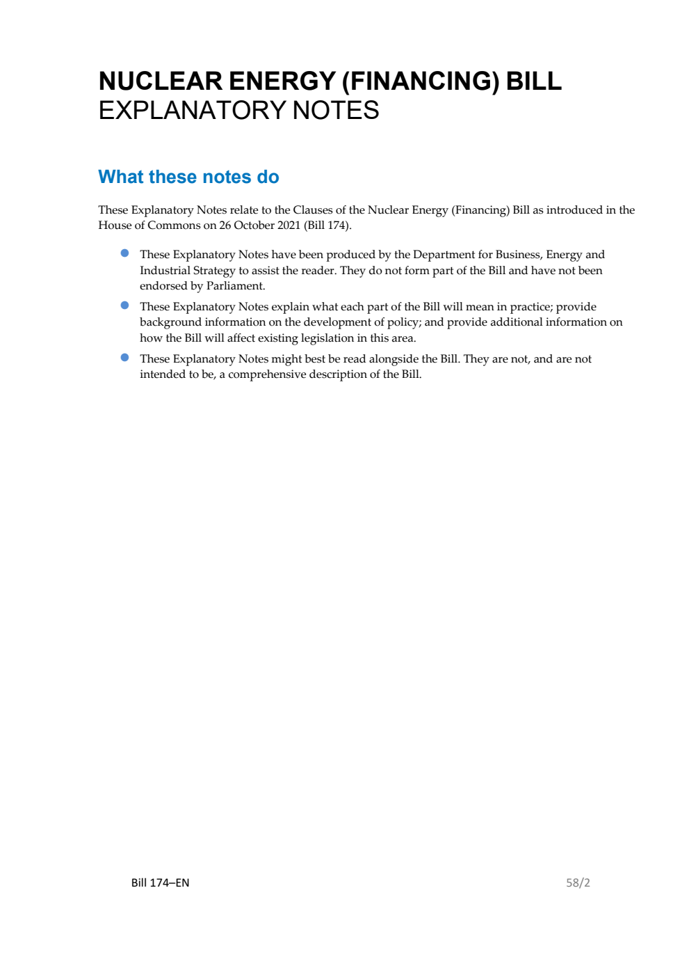Nuclear Energy (Financing) Bill Explanatory Notes
