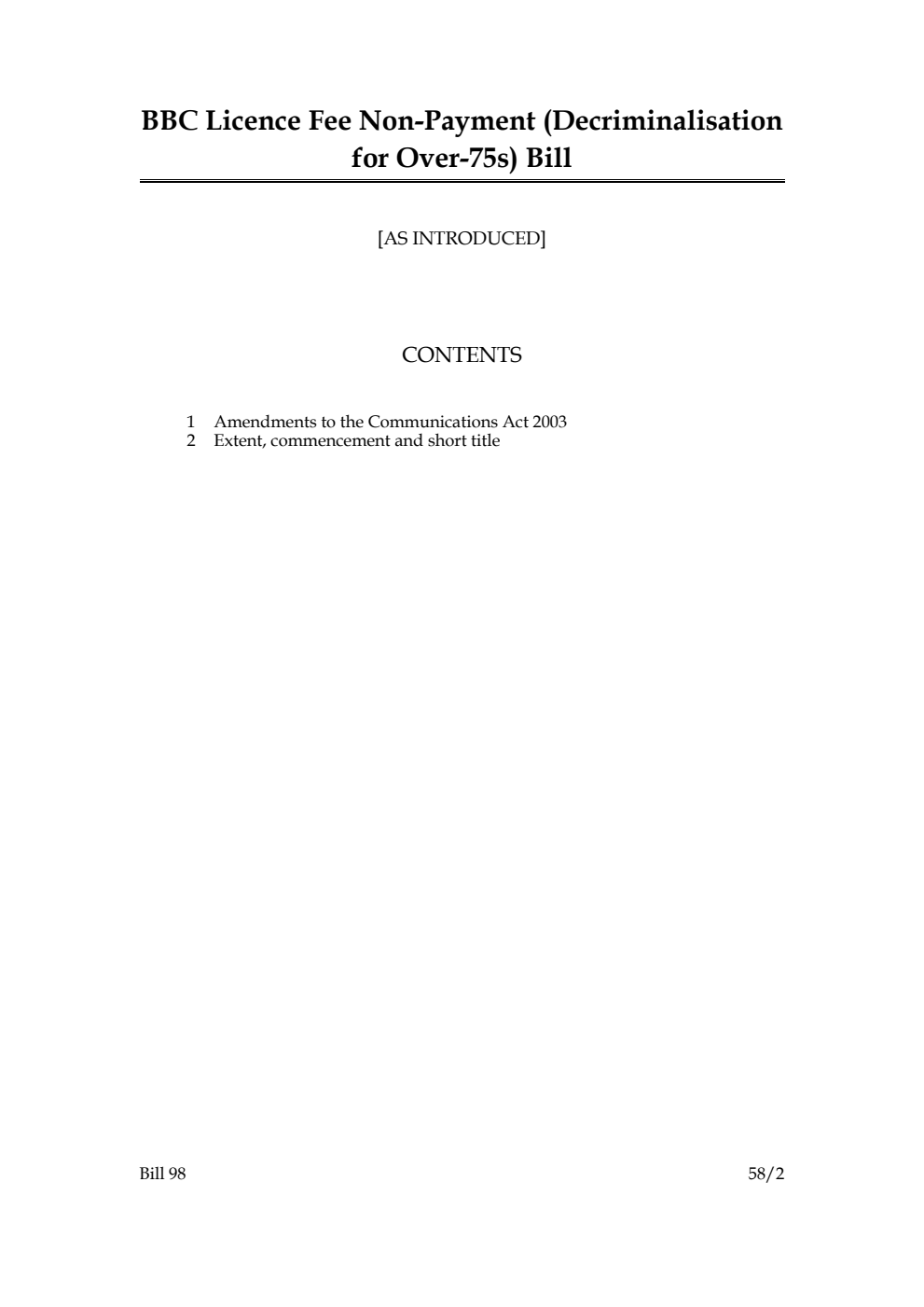 BBC Licence Fee Non-Payment (Decriminalisation for Over-75s) Bill