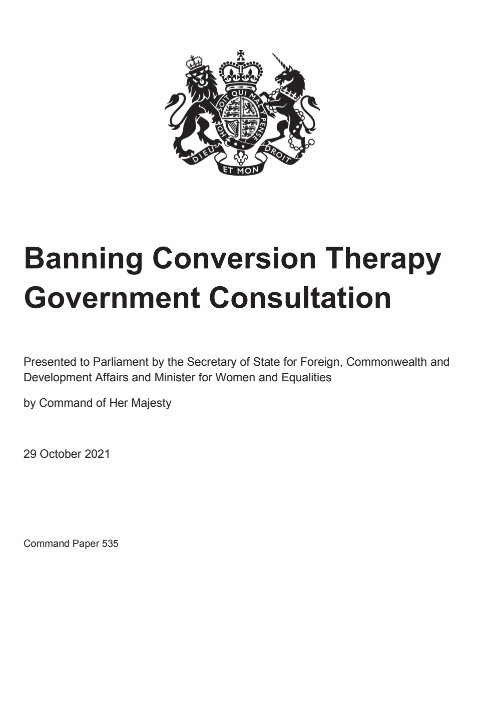 Banning Conversion Therapy. Government Consultation