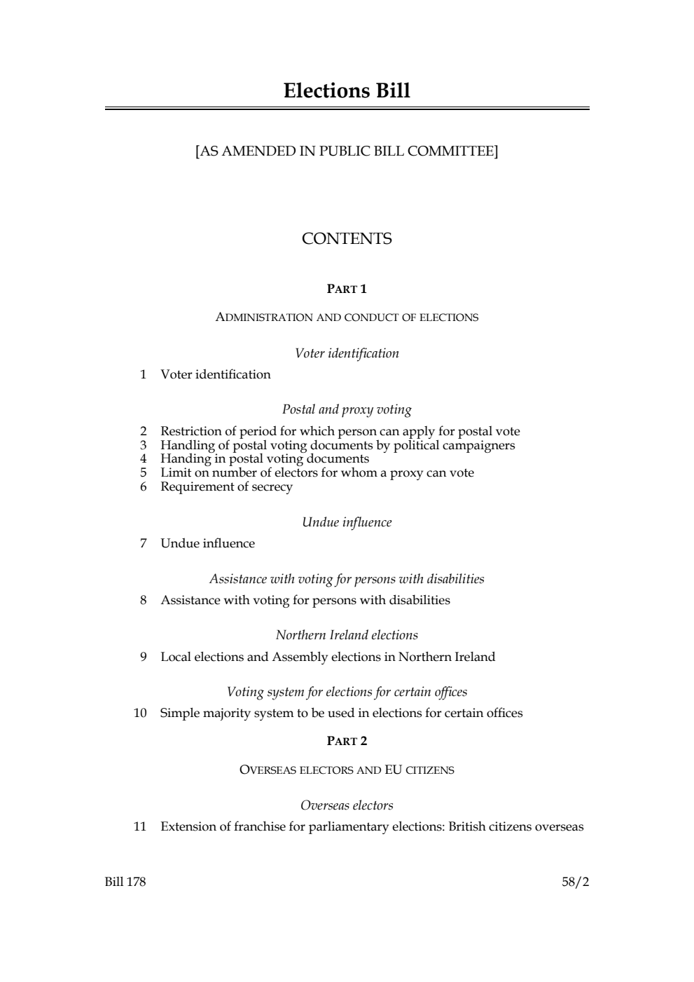 Elections Bill [as amended in Public Bill Committee]
