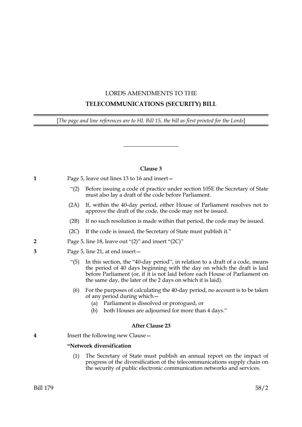 Lords Amendments to the Telecommunications (Security) Bill