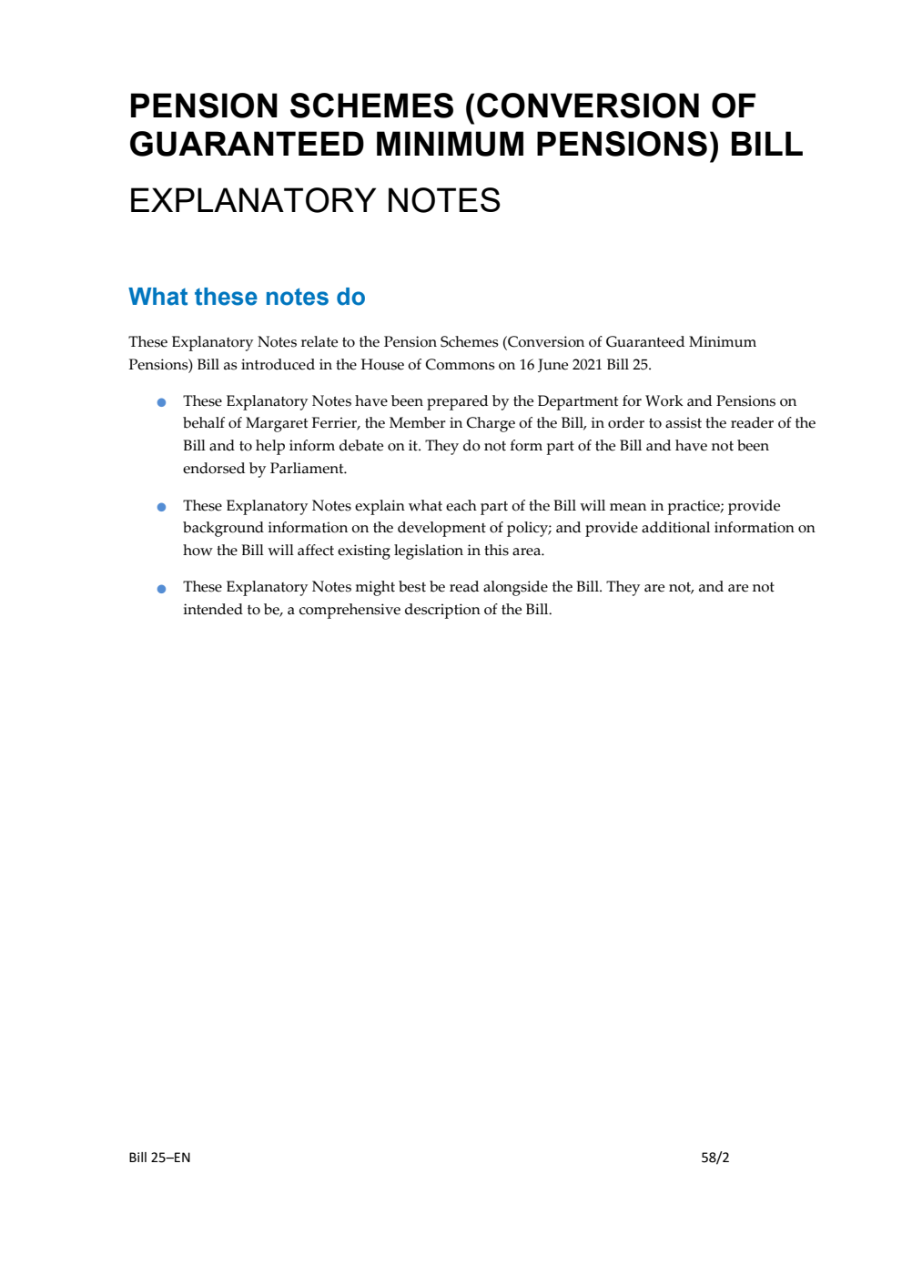 Pension Schemes (Conversion of Guaranteed Minimum Pensions) Bill Explanatory Notes