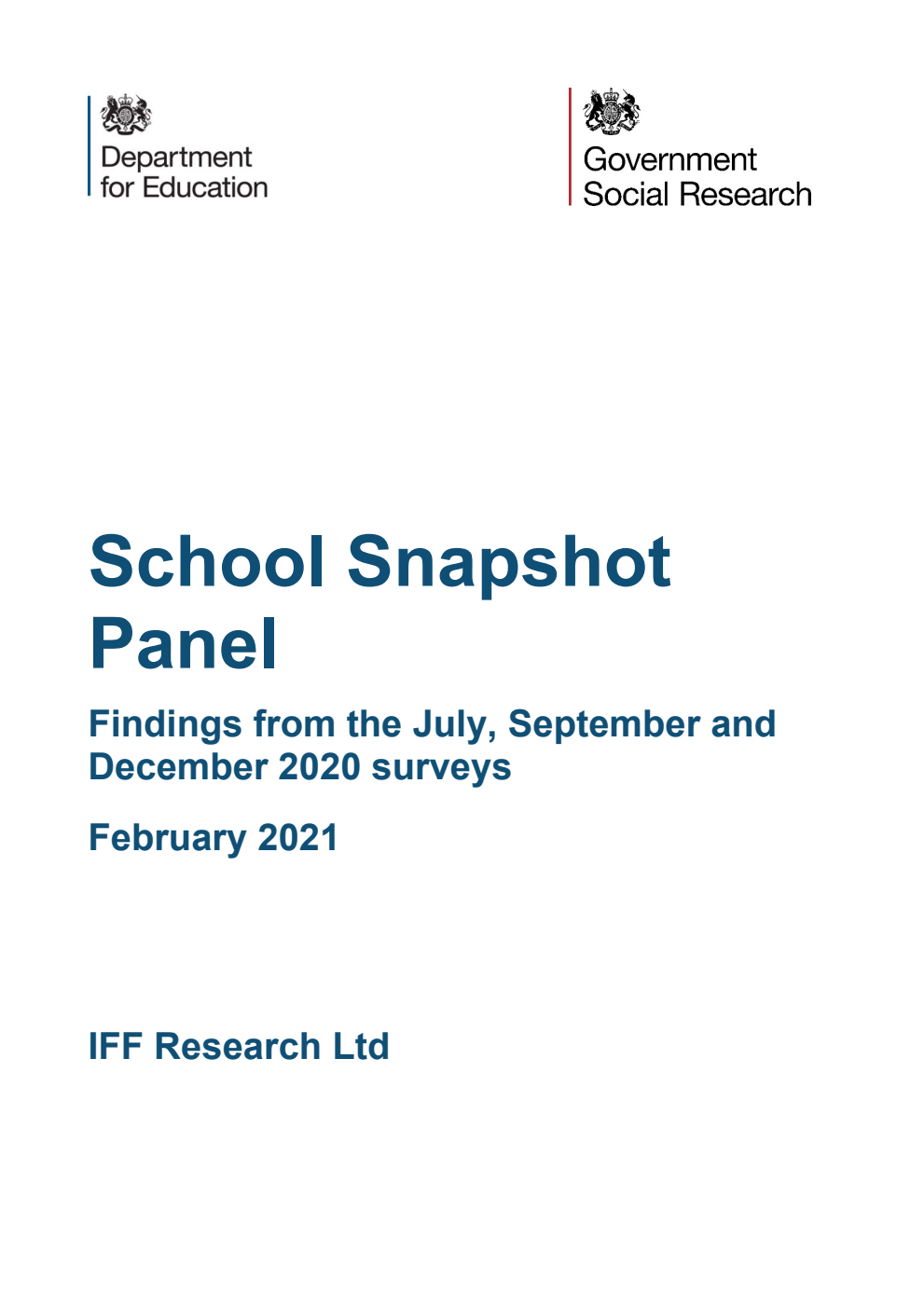 DFE-RR1115 School Snapshot Panel. Findings from the July, September and December 2020 surveys. February 2021