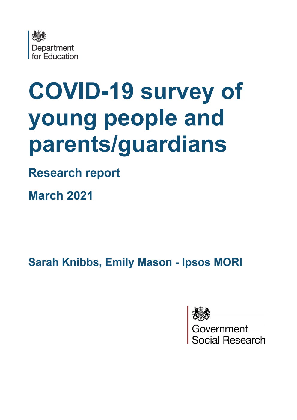 DFE-RR1119 COVID-19 survey of young people and parents/guardians. Research report. March 2021