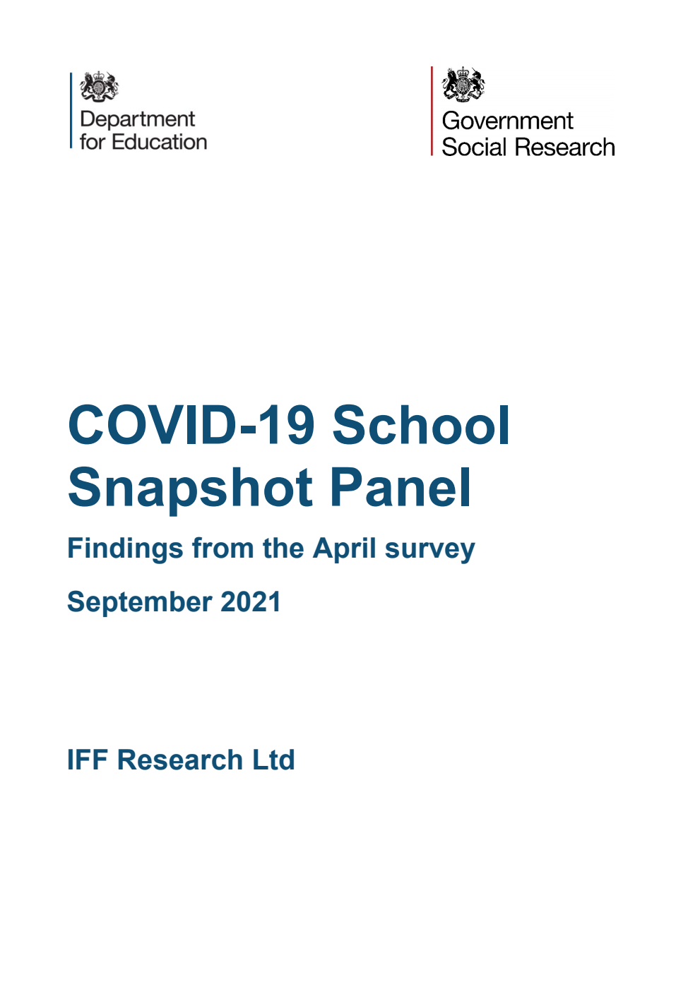 DFE-RR1159 COVID-19 School Snapshot Panel. Findings from the April survey. September 2021