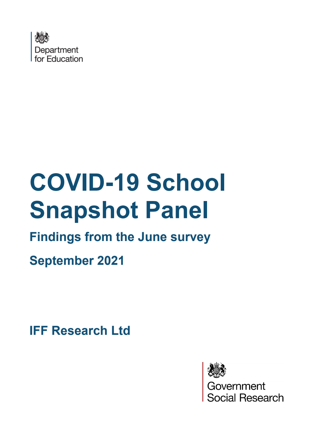 DFE-RR1161 COVID-19 School Snapshot Panel. Findings from the June survey. September 2021