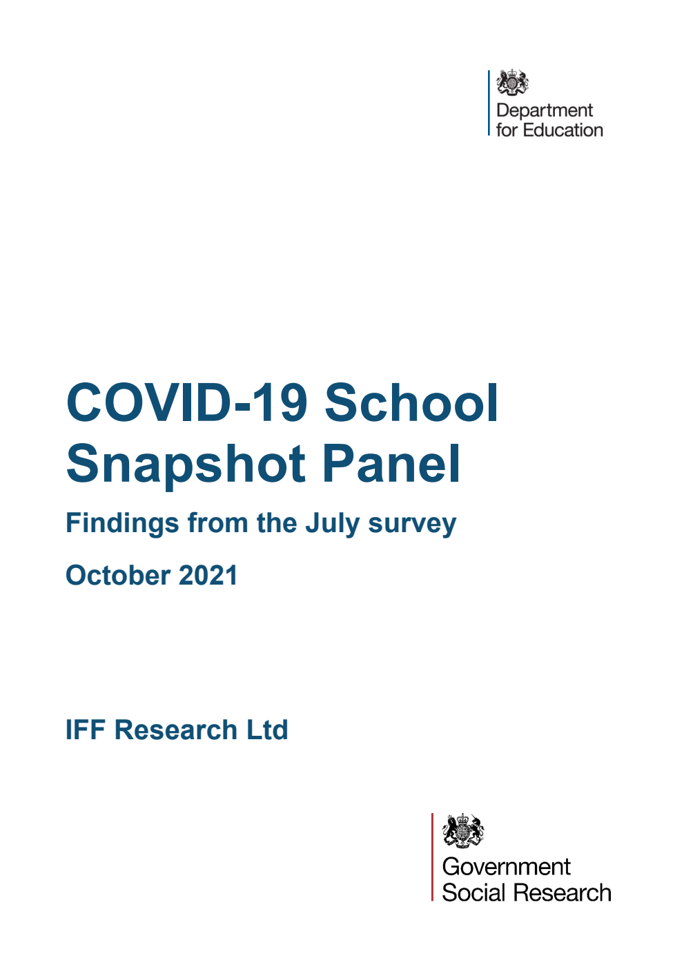 DFE-RR1162 COVID-19 School Snapshot Panel. Findings from the July survey. October 2021