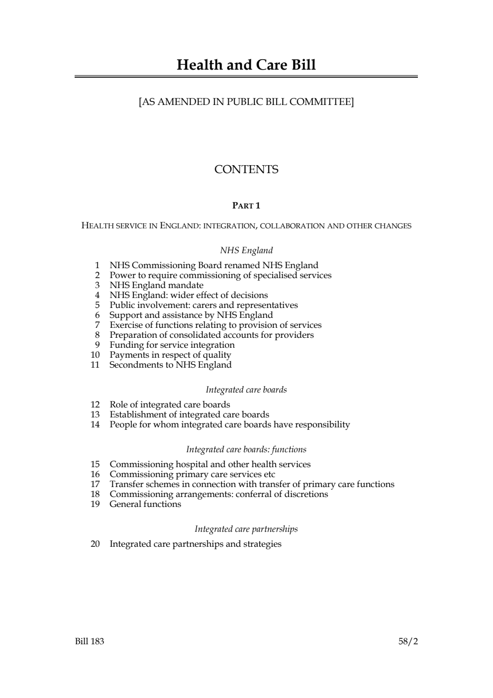 Health and Care Bill [as amended in Public Bill Committee]