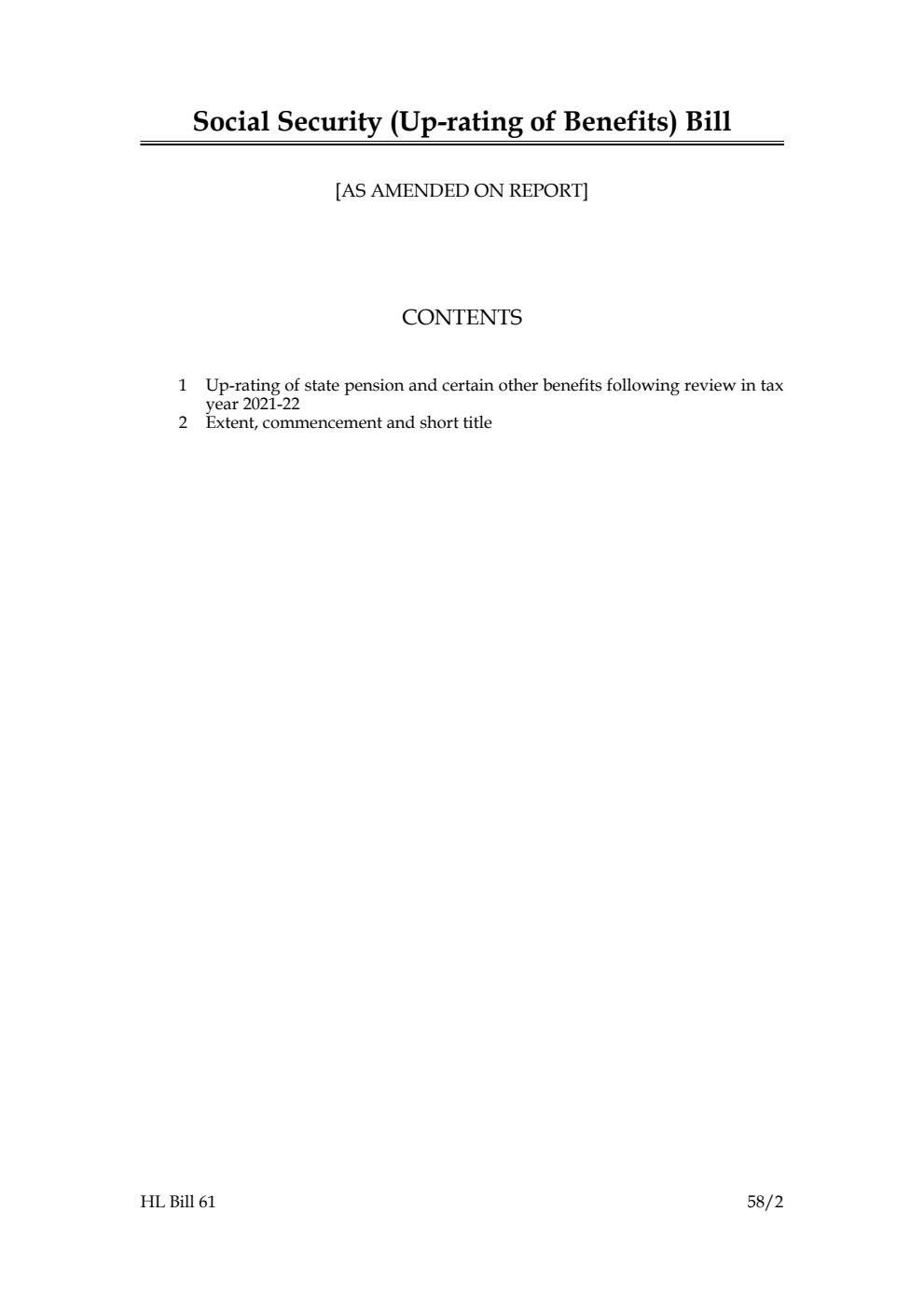 Social Security (Up-rating of Benefits) Bill [as amended on Report]