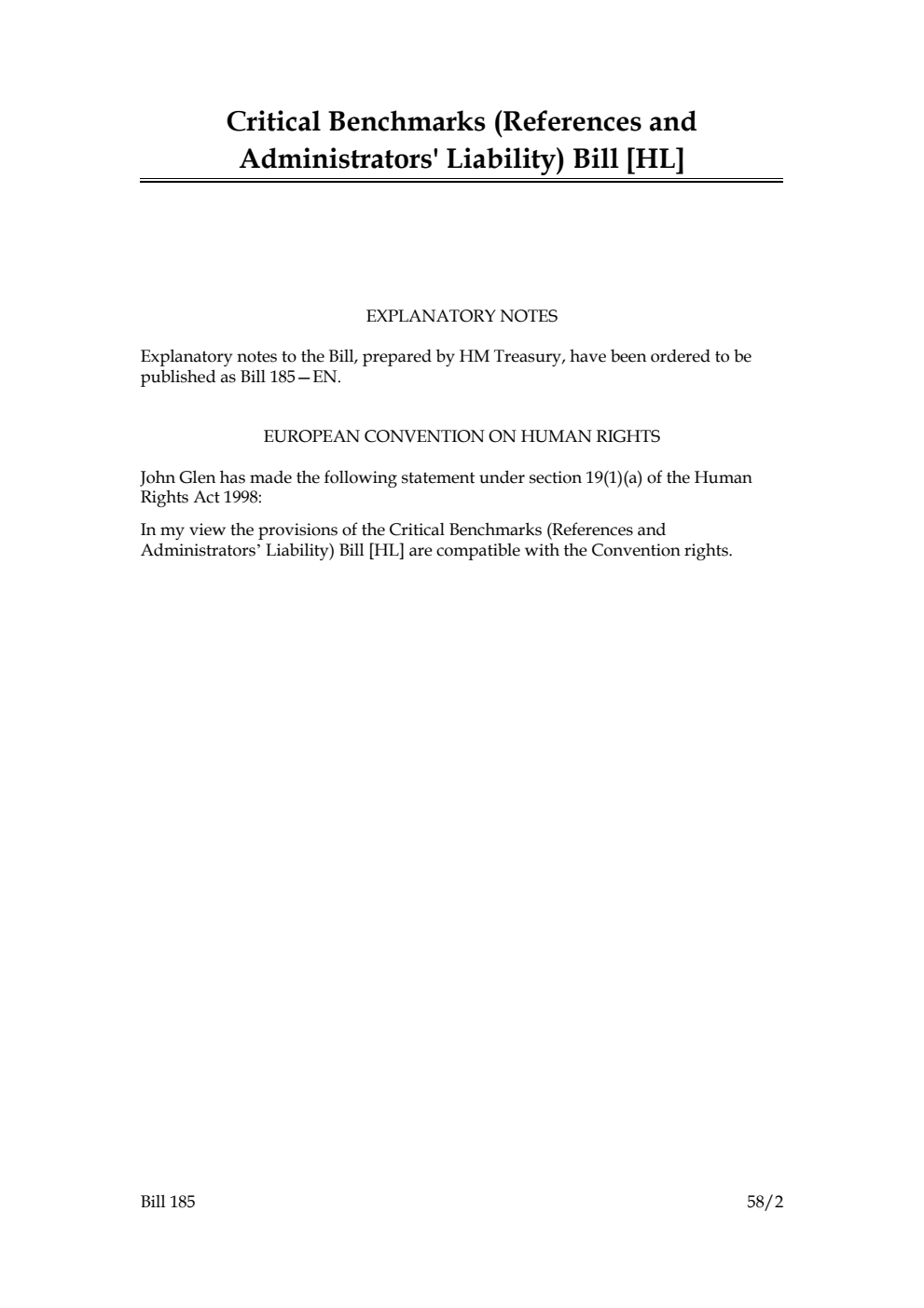 Critical Benchmarks (References and Administrators’ Liability) Bill