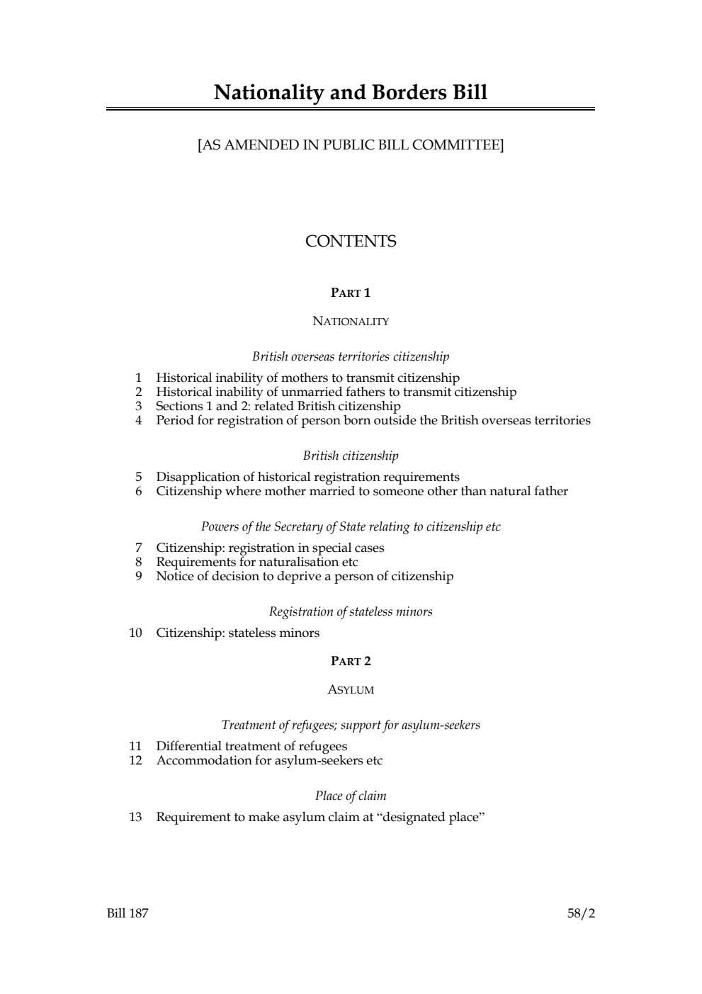 Nationality and Borders Bill [as amended in Public Bill Committee]