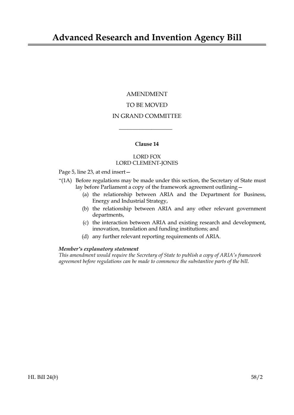 Advanced Research and Invention Agency Bill Amendment to be moved in Grand Committee