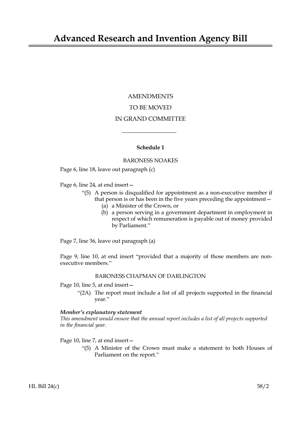 Advanced Research and Invention Agency Bill Amendments to be moved in Grand Committee