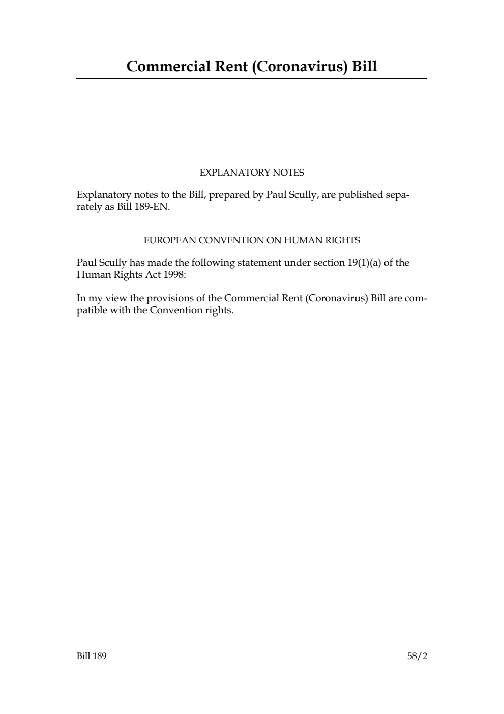 Commercial Rent (Coronavirus) Bill